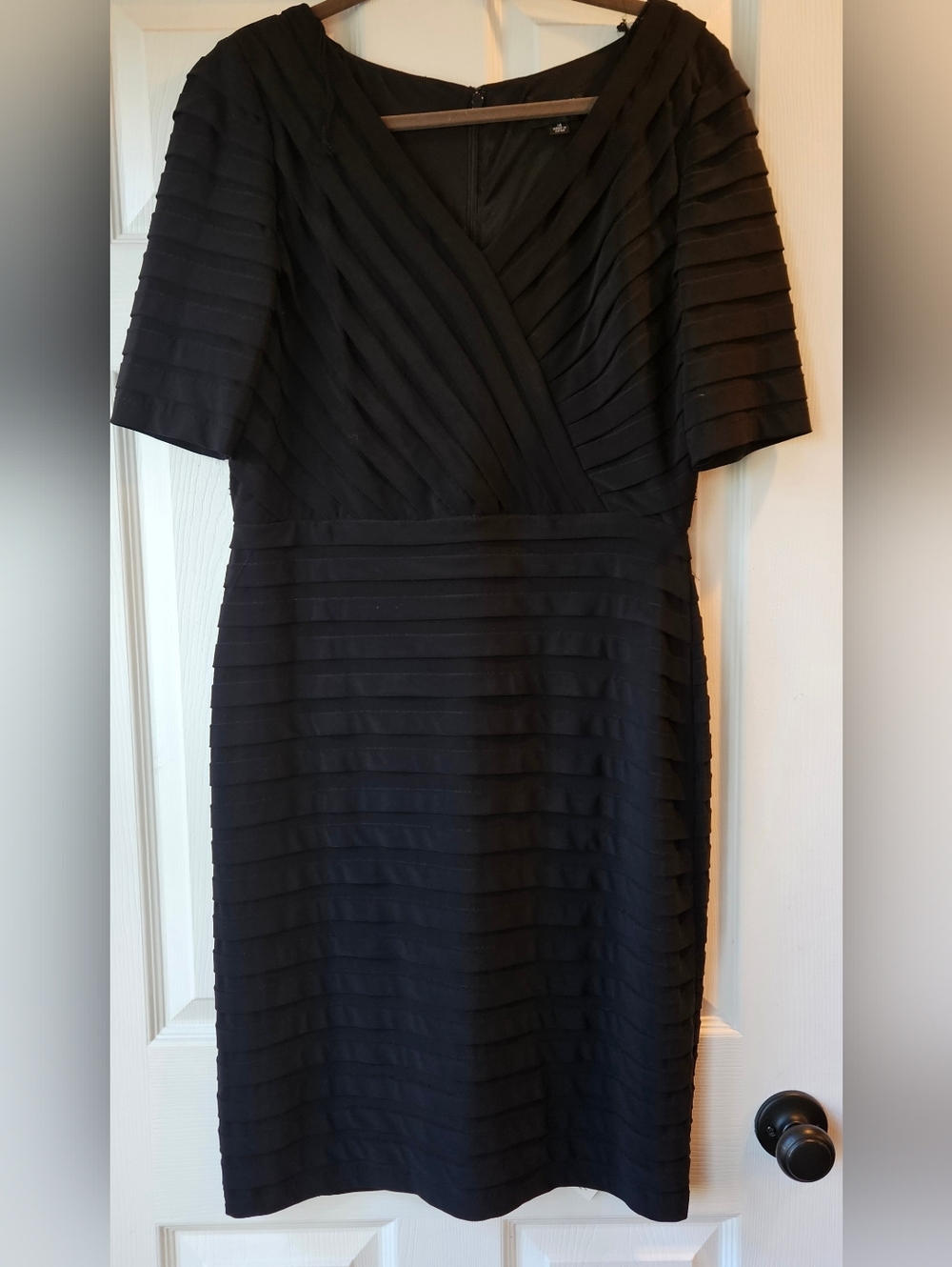Adrianna Papell Black Pleated Midi Dress